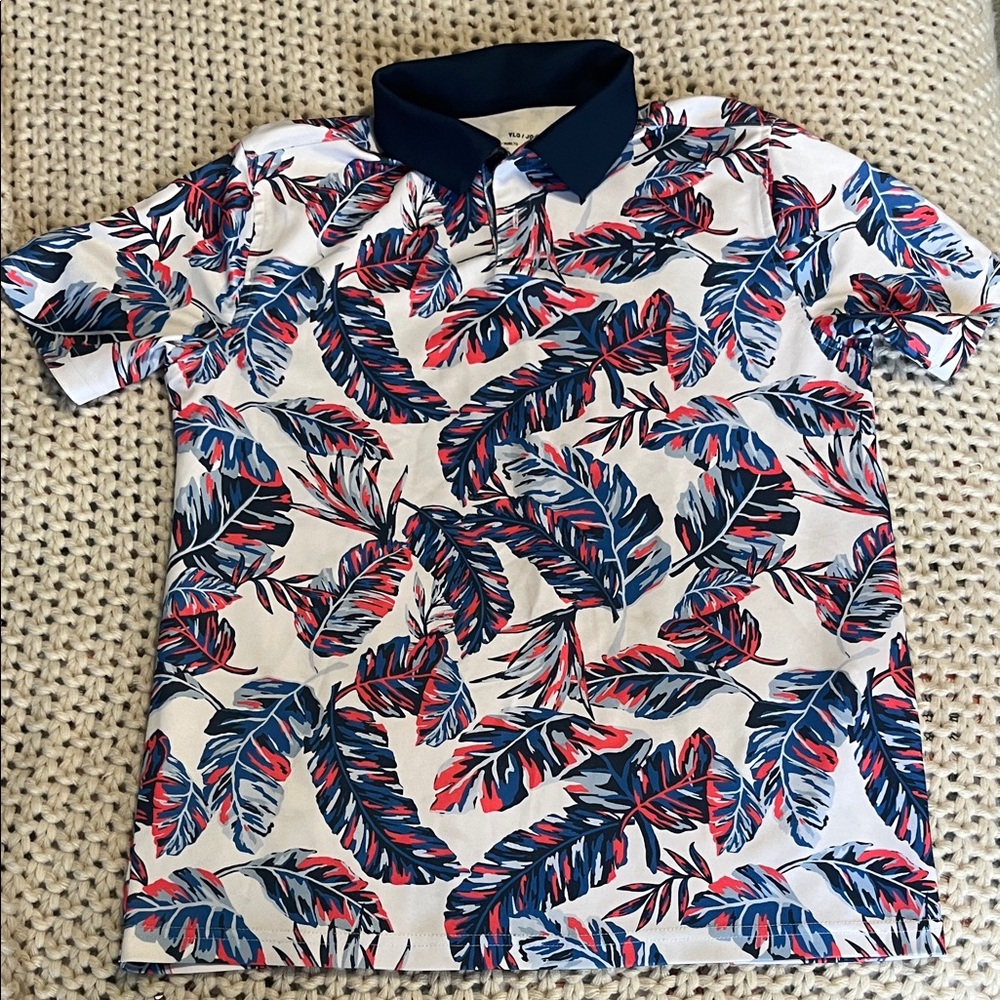 Under Armour Red and Blue Leaf Print Polo Shirt